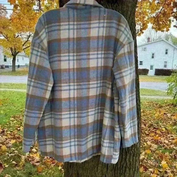 Blue White Brown Plaid Button Down Long Sleeve Tops Womens Size Medium - Picture 5 of 9